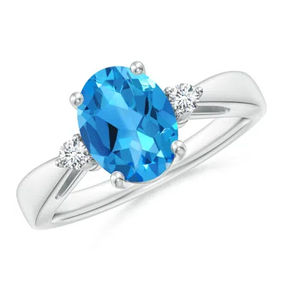 ANGARA SWISS BLUE TOPAZ REVERSE TAPERED SHANK RING WITH DIAMONDS