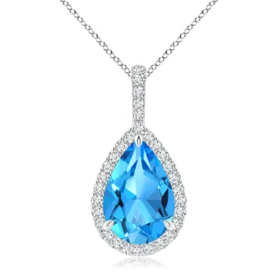 ANGARA SWISS BLUE TOPAZ TEARDROP PENDANT WITH DIAMOND HALO