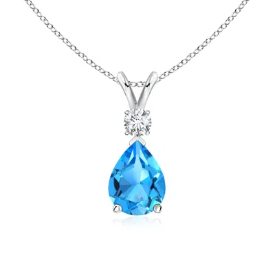 ANGARA SWISS BLUE TOPAZ TEARDROP PENDANT WITH DIAMOND