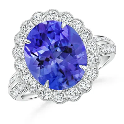 ANGARA TANZANITE COCKTAIL RING WITH DIAMOND FLORAL HALO