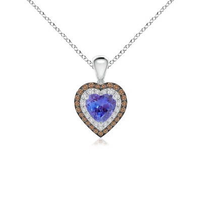 ANGARA TANZANITE HEART PENDANT WITH COFFEE AND WHITE DIAMOND HALO