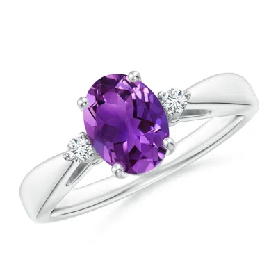 ANGARA TAPERED SHANK AMETHYST SOLITAIRE RING WITH DIAMOND ACCENTS