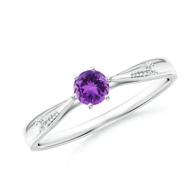 ANGARA TAPERED SHANK AMETHYST SOLITAIRE RING WITH DIAMONDS