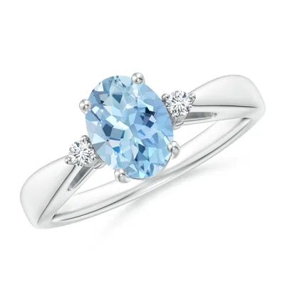 ANGARA TAPERED SHANK AQUAMARINE SOLITAIRE RING WITH DIAMOND ACCENTS
