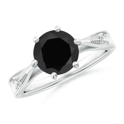 ANGARA TAPERED SHANK BLACK ONYX SOLITAIRE RING WITH DIAMONDS