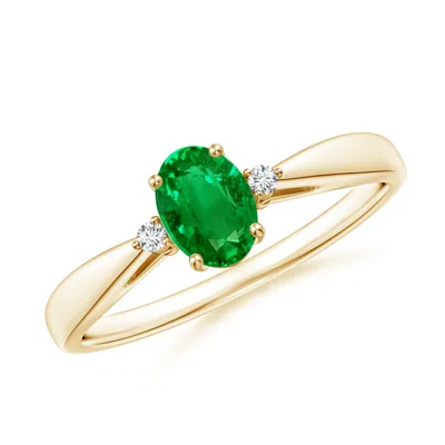 ANGARA TAPERED SHANK EMERALD SOLITAIRE RING WITH DIAMOND ACCENTS