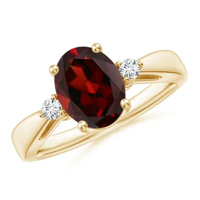 ANGARA TAPERED SHANK GARNET SOLITAIRE RING WITH DIAMOND ACCENTS