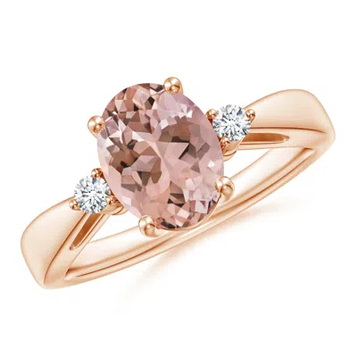 ANGARA TAPERED SHANK MORGANITE SOLITAIRE RING WITH DIAMOND ACCENTS