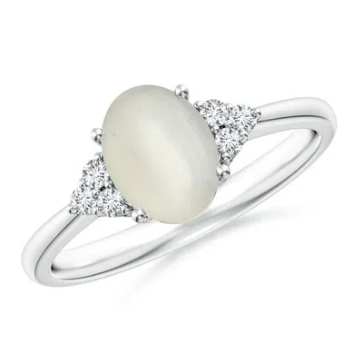 ANGARA TAPERED SHANK OVAL MOONSTONE RING WITH TRIO DIAMOND ACCENT