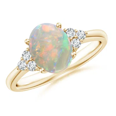 ANGARA TAPERED SHANK OVAL OPAL RING WITH TRIO DIAMOND ACCENT