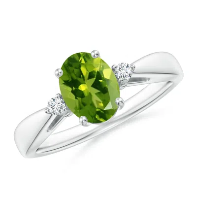 ANGARA TAPERED SHANK PERIDOT SOLITAIRE RING WITH DIAMOND ACCENTS