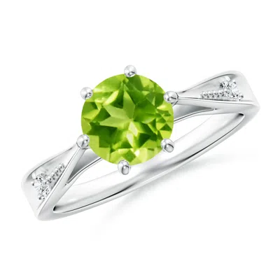 ANGARA TAPERED SHANK PERIDOT SOLITAIRE RING WITH DIAMONDS