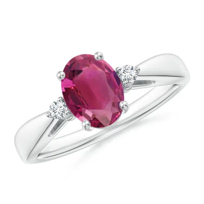ANGARA TAPERED SHANK PINK TOURMALINE SOLITAIRE RING WITH DIAMOND ACCENTS
