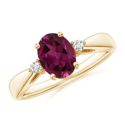ANGARA TAPERED SHANK RHODOLITE SOLITAIRE RING WITH DIAMOND ACCENTS