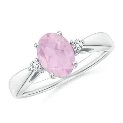 ANGARA TAPERED SHANK ROSE QUARTZ SOLITAIRE RING WITH DIAMOND ACCENTS