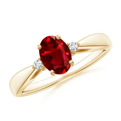 ANGARA TAPERED SHANK RUBY SOLITAIRE ENGAGEMENT RING WITH DIAMOND ACCENTS