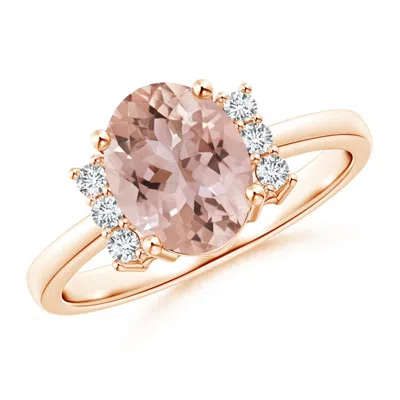 ANGARA TAPERED SHANK SOLITAIRE OVAL MORGANITE RING WITH DIAMONDS