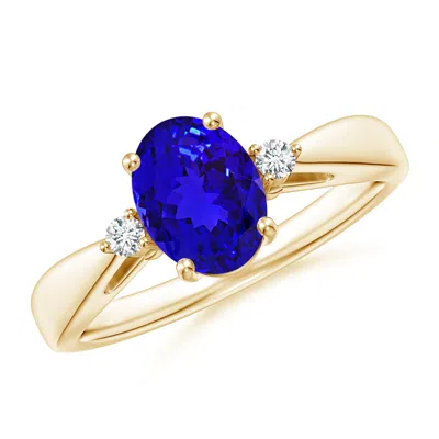 ANGARA TAPERED SHANK TANZANITE SOLITAIRE RING WITH DIAMOND ACCENTS