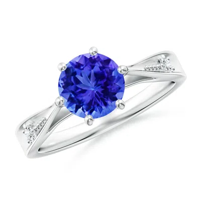 ANGARA TAPERED SHANK TANZANITE SOLITAIRE RING WITH DIAMONDS