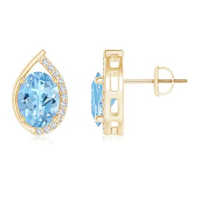 ANGARA TEARDROP FRAMED OVAL AQUAMARINE SOLITAIRE STUD EARRINGS