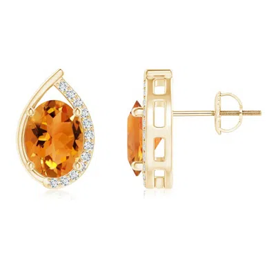 ANGARA TEARDROP FRAMED OVAL CITRINE SOLITAIRE STUD EARRINGS