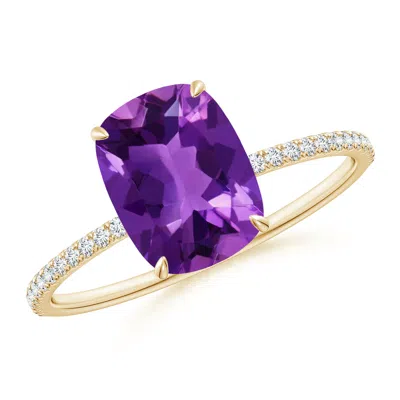 ANGARA THIN SHANK CUSHION CUT AMETHYST RING WITH DIAMOND ACCENTS