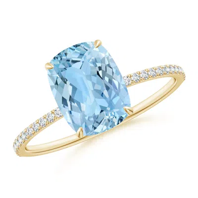ANGARA THIN SHANK CUSHION CUT AQUAMARINE ENGAGEMENT RING WITH DIAMOND ACCENTS