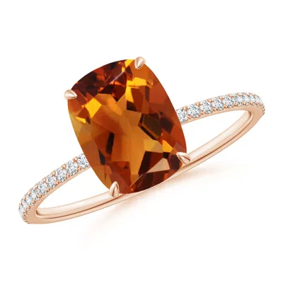 ANGARA THIN SHANK CUSHION CUT CITRINE RING WITH DIAMOND ACCENTS