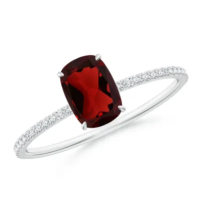 ANGARA THIN SHANK CUSHION CUT GARNET RING WITH DIAMOND ACCENTS