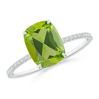 ANGARA THIN SHANK CUSHION CUT PERIDOT RING WITH DIAMOND ACCENTS