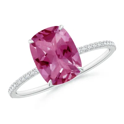 ANGARA THIN SHANK CUSHION CUT PINK TOURMALINE RING WITH DIAMOND ACCENTS