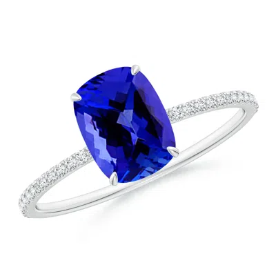 ANGARA THIN SHANK CUSHION CUT TANZANITE RING WITH DIAMOND ACCENTS