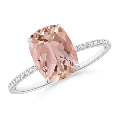 ANGARA THIN SHANK CUSHION MORGANITE RING WITH DIAMOND ACCENTS