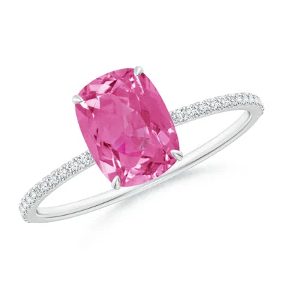 ANGARA THIN SHANK CUSHION PINK SAPPHIRE RING WITH DIAMOND ACCENTS