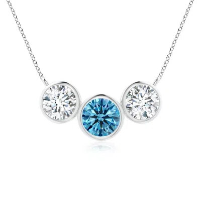 ANGARA THREE STONE BEZEL-SET ROUND LAB-GROWN FANCY INTENSE BLUE AND WHITE DIAMOND PENDANT