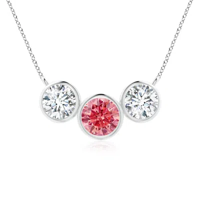 ANGARA THREE STONE BEZEL-SET ROUND LAB-GROWN FANCY INTENSE PINK AND WHITE DIAMOND PENDANT