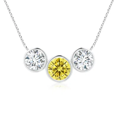 ANGARA THREE STONE BEZEL-SET ROUND LAB-GROWN FANCY INTENSE YELLOW AND WHITE DIAMOND PENDANT