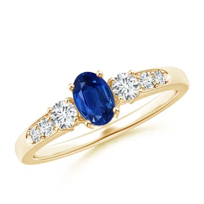 ANGARA THREE STONE BLUE SAPPHIRE AND DIAMOND ENGAGEMENT RING WITH ACCENTS