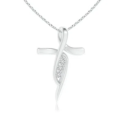 ANGARA THREE STONE DIAMOND BYPASS RIBBON CROSS PENDANT