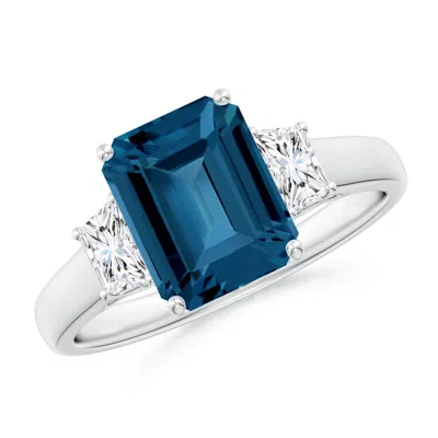 ANGARA THREE STONE EMERALD-CUT LONDON BLUE TOPAZ AND DIAMOND RING