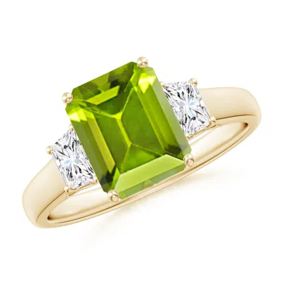 ANGARA THREE STONE EMERALD-CUT PERIDOT AND DIAMOND RING