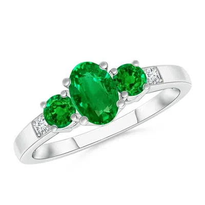 ANGARA THREE STONE EMERALD ENGAGEMENT RING WITH DIAMOND ACCENTS