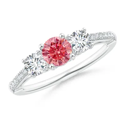 ANGARA THREE STONE FANCY INTENSE PINK DIAMOND CATHEDRAL ENGAGEMENT RING