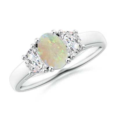 ANGARA THREE STONE OVAL OPAL AND HALF MOON DIAMOND RING