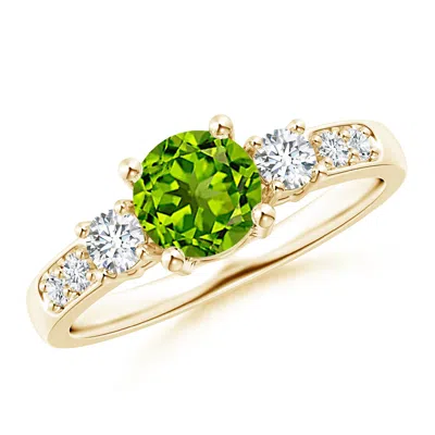ANGARA THREE STONE PERIDOT AND DIAMOND RING