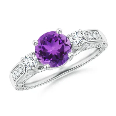ANGARA THREE STONE ROUND AMETHYST AND DIAMOND RING