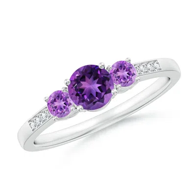 ANGARA THREE STONE ROUND AMETHYST RING WITH DIAMOND ACCENTS