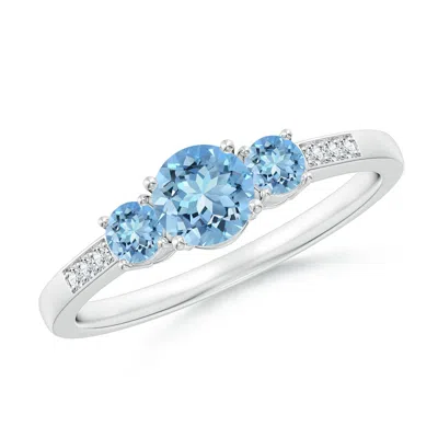 ANGARA THREE STONE ROUND AQUAMARINE RING WITH DIAMOND ACCENTS