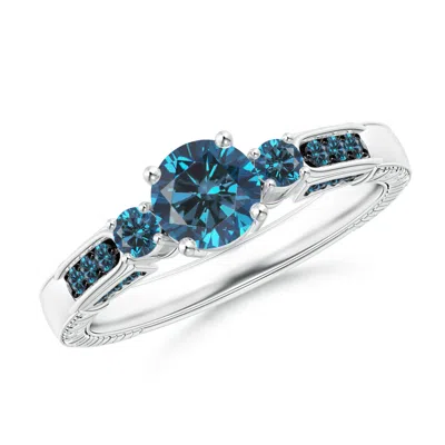 ANGARA THREE STONE ROUND ENHANCED BLUE DIAMOND RING