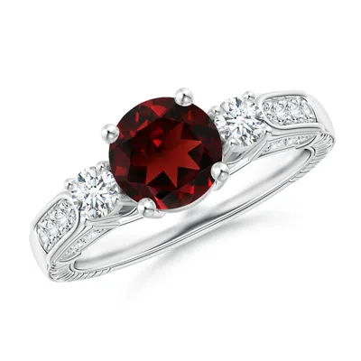 ANGARA THREE STONE ROUND GARNET AND DIAMOND RING